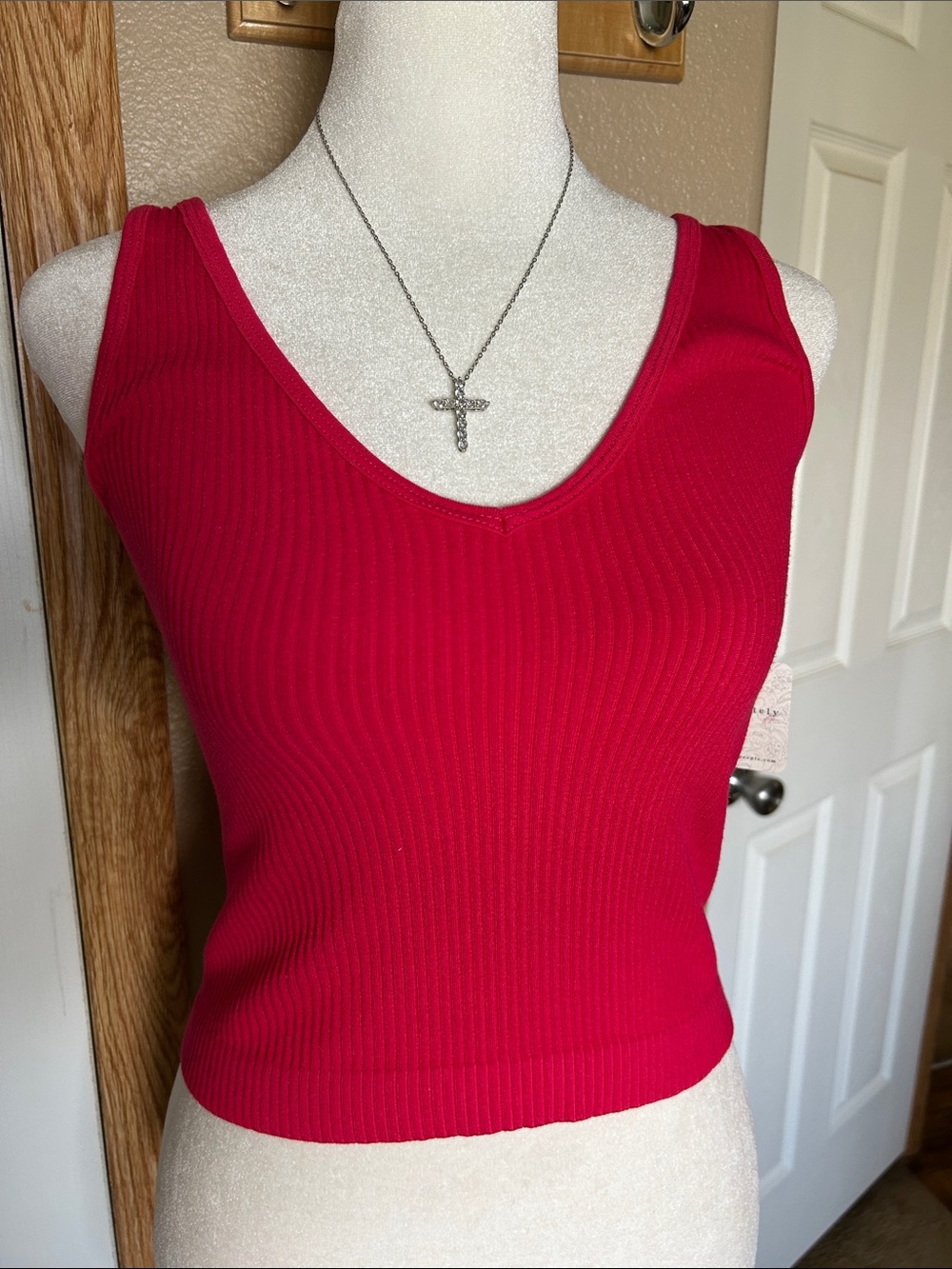 INTIMATELY FREE PEOPLE Ribbed V-Neck Tank Top in Cherry